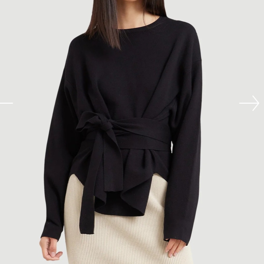 Modern Citizen, Nara Tie-Front Knit Sweater, Black, Size Medium